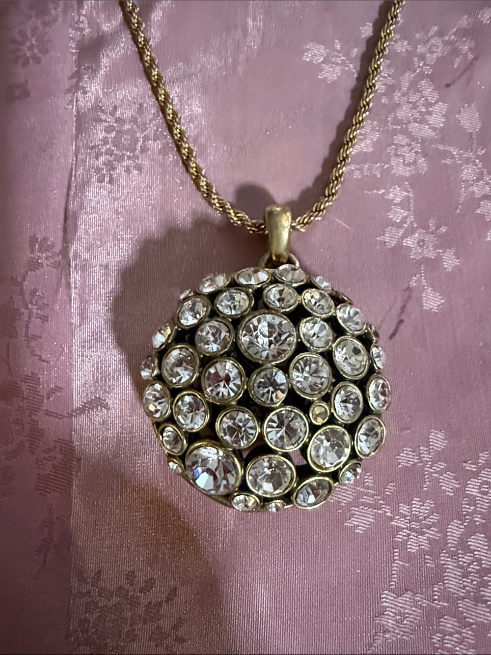 Gold-Tone Crystal Pave Round Pendant Necklace - Clear